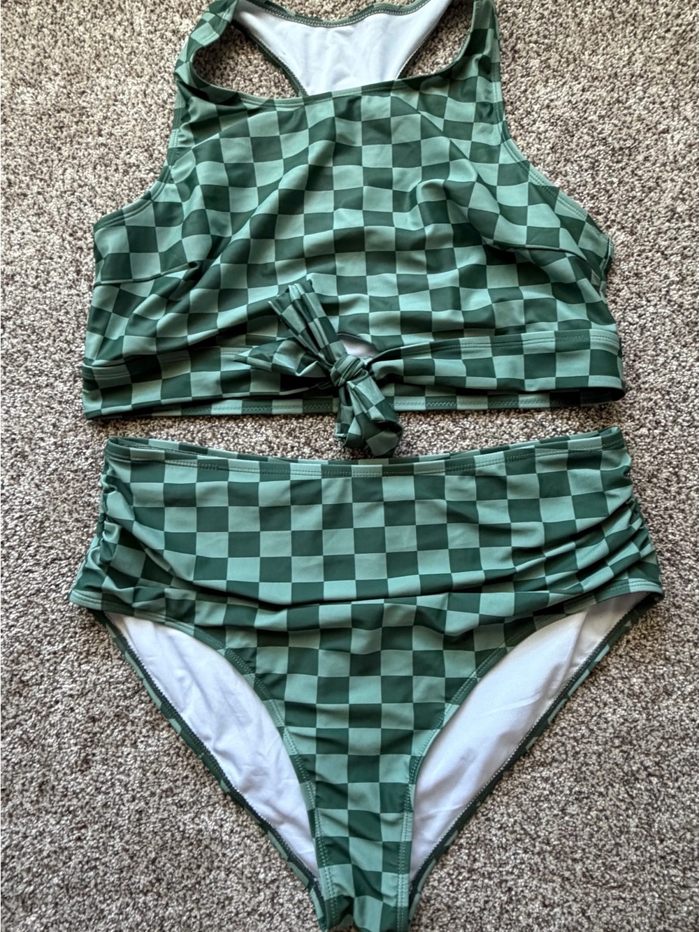 Green Checkerboard High Waist Bikini Set 2XL - Picture 2 of 7